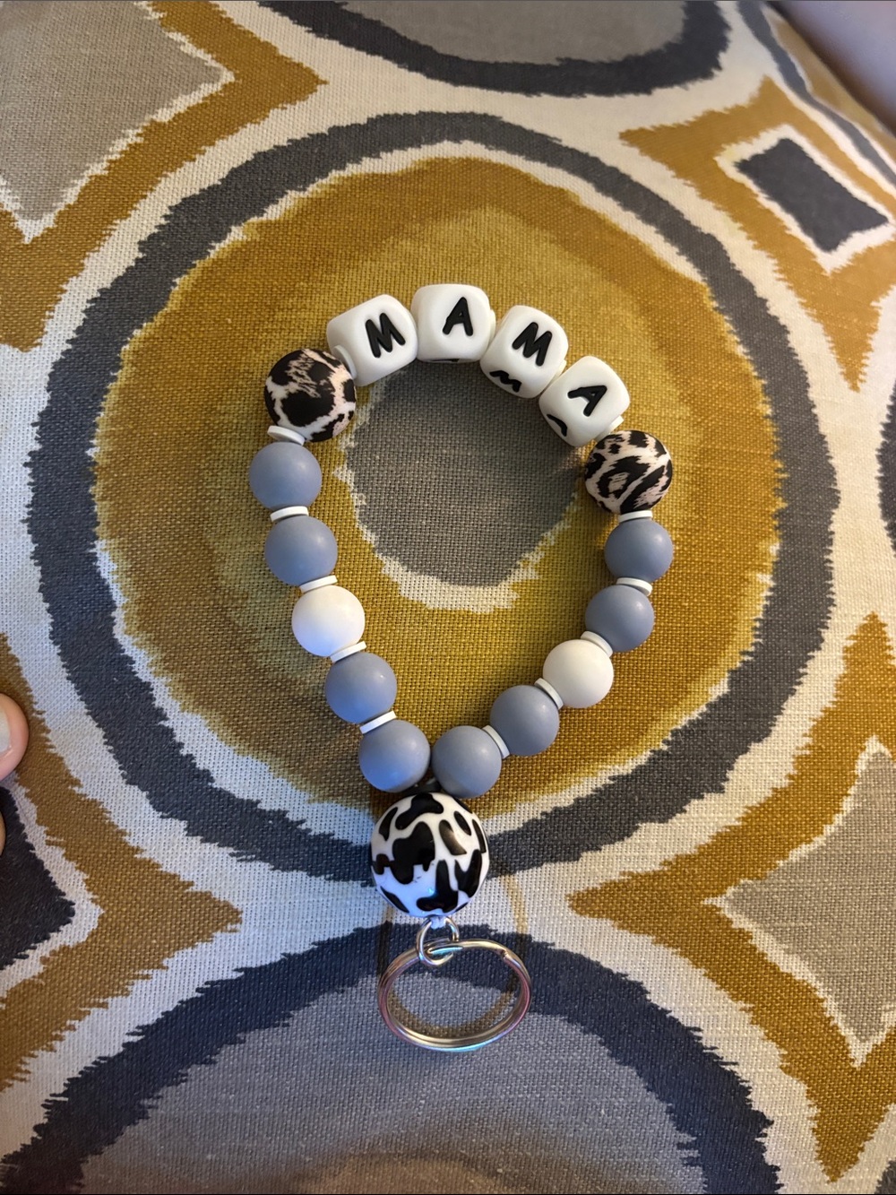 Mama Beaded Keychain Wristlet - Blue, White & Black